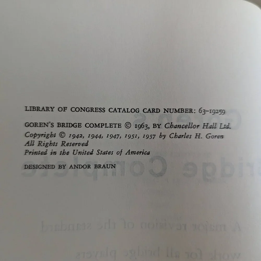 Vintage 1963 Author Signed Goren's Bridge Complete by Charles H Goren